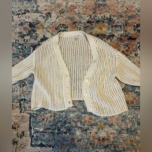 AE White Cropped Cable Knit Cardigan